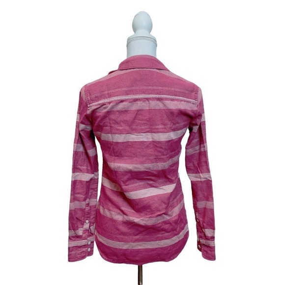 J. Crew Cotton Flannel Shirt Striped Pink and White Ombre Custom Bleach Dipped - Picture 4 of 7